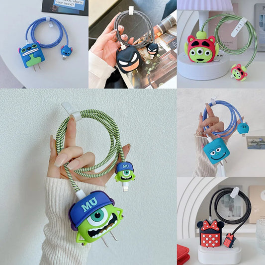 4Pcs Set Cable Protector for iPhone / iPad 18W/20W Charger Protector Case 3D Cartoon Cable Management Phone Wire Cord Organizers - covers4phones