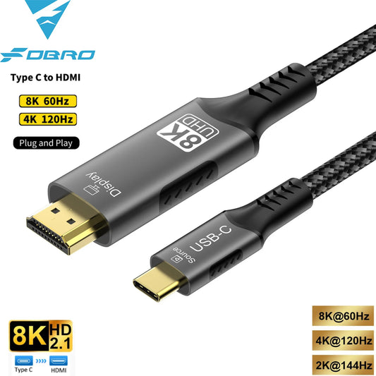 USB C to HDMI Cable 8K@60Hz 4K@120Hz Type C to HDMI-Compatible HDTV Cable for TV Converter MacBook Air iPad USB-C HDMI Adapter - covers4phones