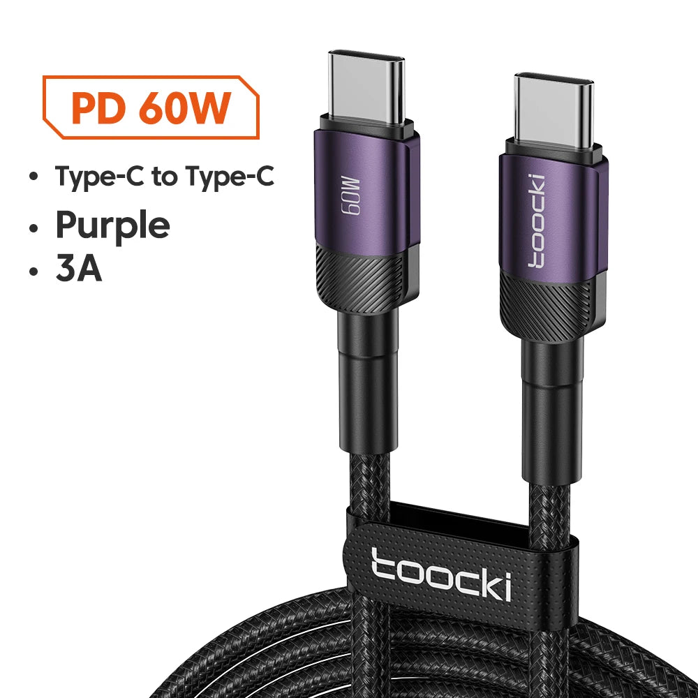 Toocki 100W Type C to USB C Cable PD 3.0 Quick Charge 4.0 Fast Charging Type C to Type C for iPhone 15 Macbook Samsung Xiaomi - covers4phones