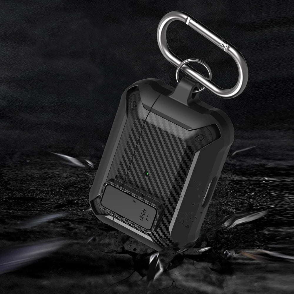 Security Lock Cover For Airpods Pro 2 Case Luxury Carbon Fibre Switch Earphone Case With Keychain For Airpods 3 1 Shockproof Box - covers4phones