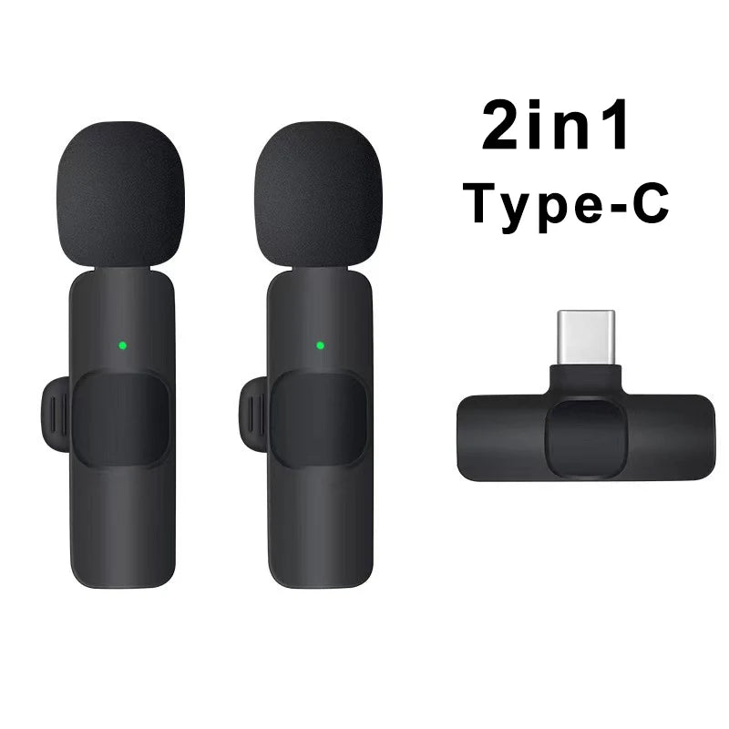Wireless Lavalier Microphone Portable Audio Video Recording Mini Mic for iPhone Android Live Broadcast Gaming Phone Mic - covers4phones