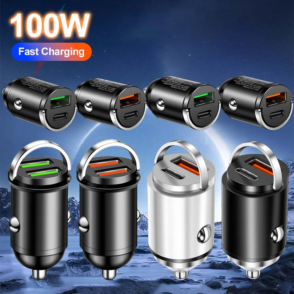 100W Mini PD USB Car Charger Lighter Car Charger for Xiaomi Samsung Huawei Super Fast Charging QC3.0 Car Charger for iPhone - covers4phones