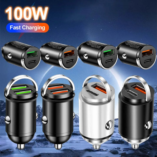 100W Mini PD USB Car Charger Lighter Car Charger for Xiaomi Samsung Huawei Super Fast Charging QC3.0 Car Charger for iPhone - covers4phones