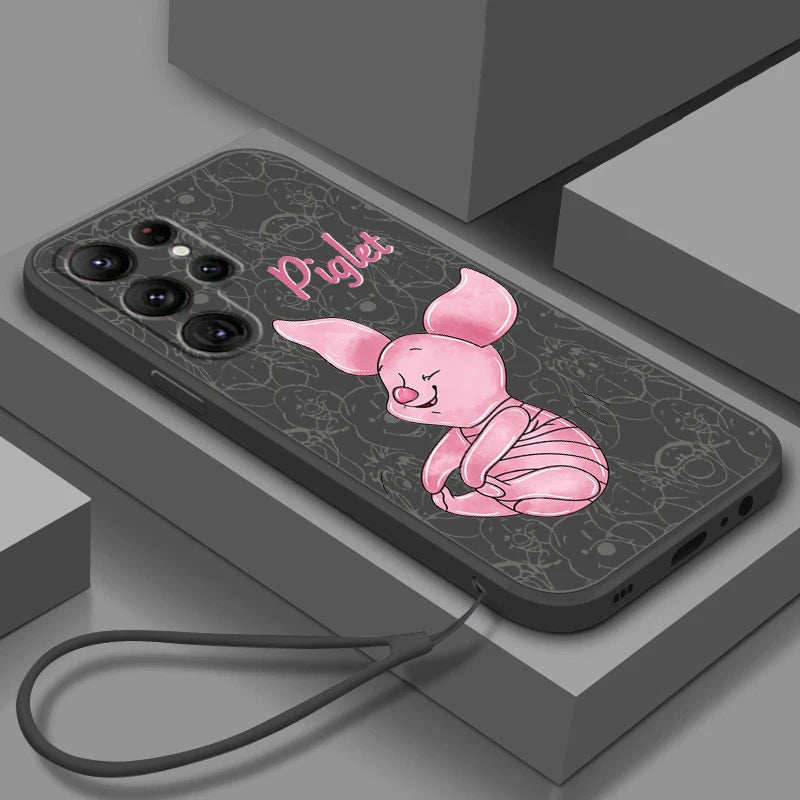 Winnie The Pooh Piglet Liquid Rope For Samsung Galaxy S24 S23 S22 S21 S20 FE S10 Ultra Plus Lite 5G Cover Back Phone Case - covers4phones