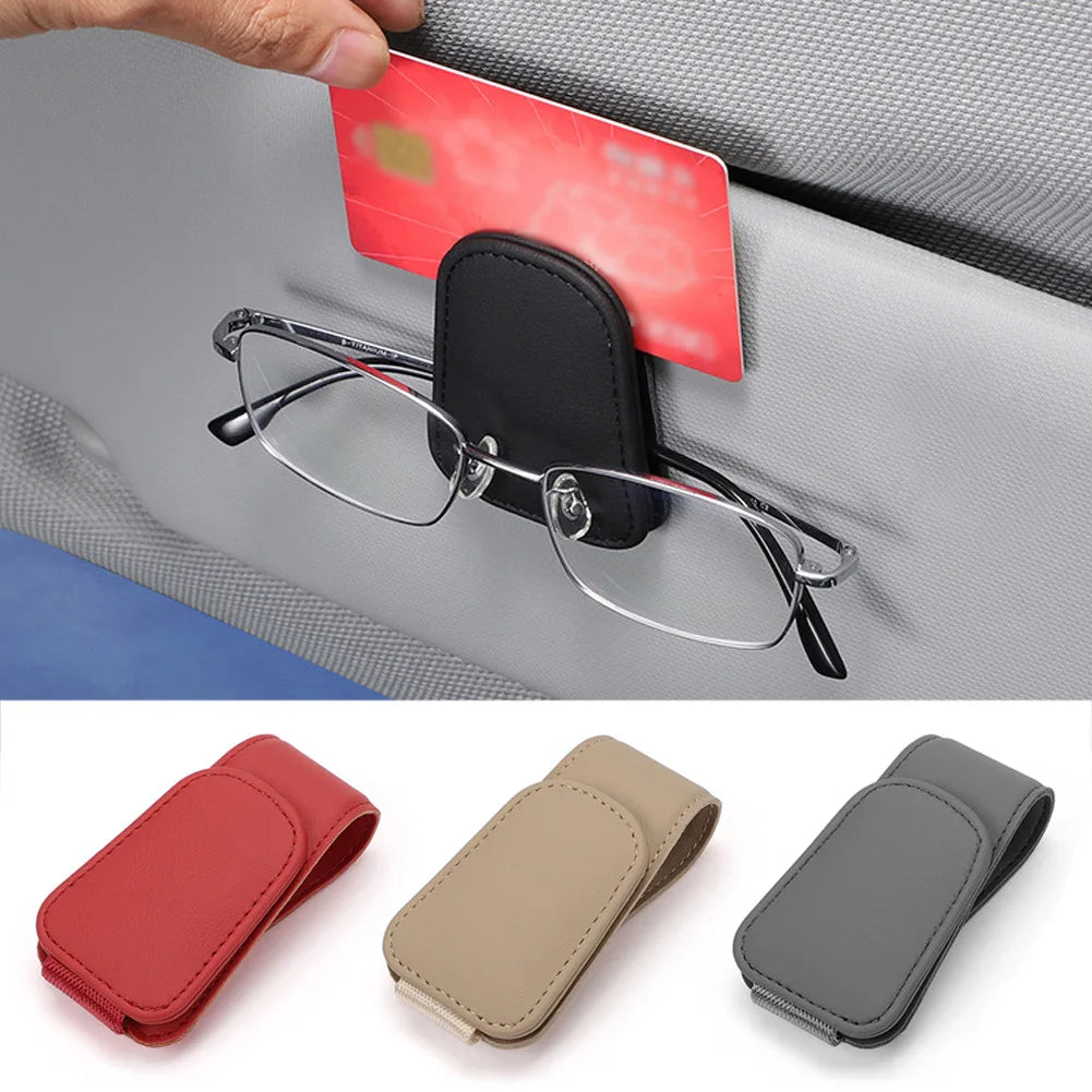 Universal Car Auto Sun Visor Eyeglass Hanger Clip Leather Glasses Holder Magnetic Multi-Function Automobile Accessories Storage - covers4phones