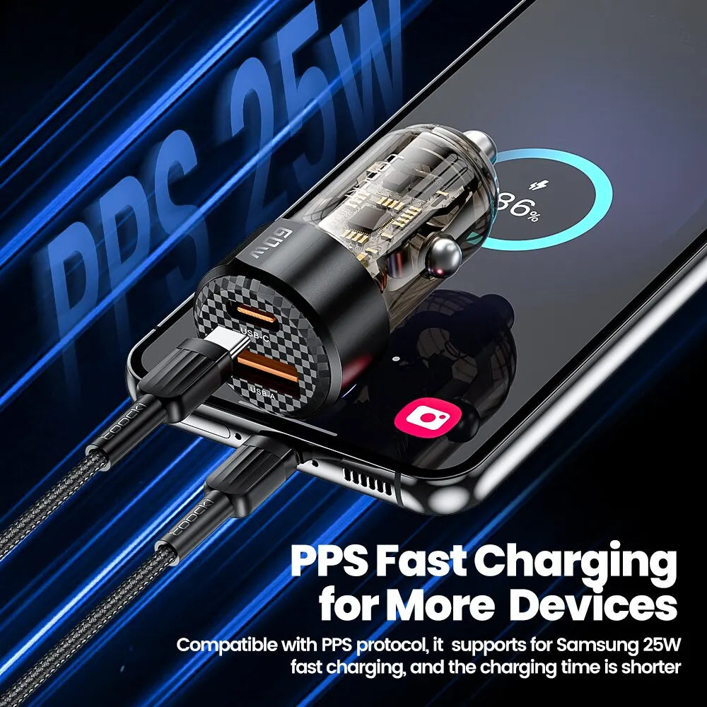 Toocki 60W Car Charger 30W Quick Charge Transparent Case PD 27W for iPhone 15 14 13 12 Xiaomi Poco Samsung Fast Charger Charging - covers4phones