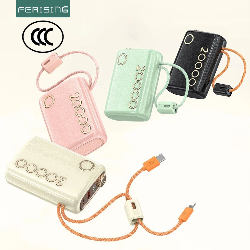 20000mAh 66W Fast Charging Power Bank Built in Cable Hanging Portable Large Capacity