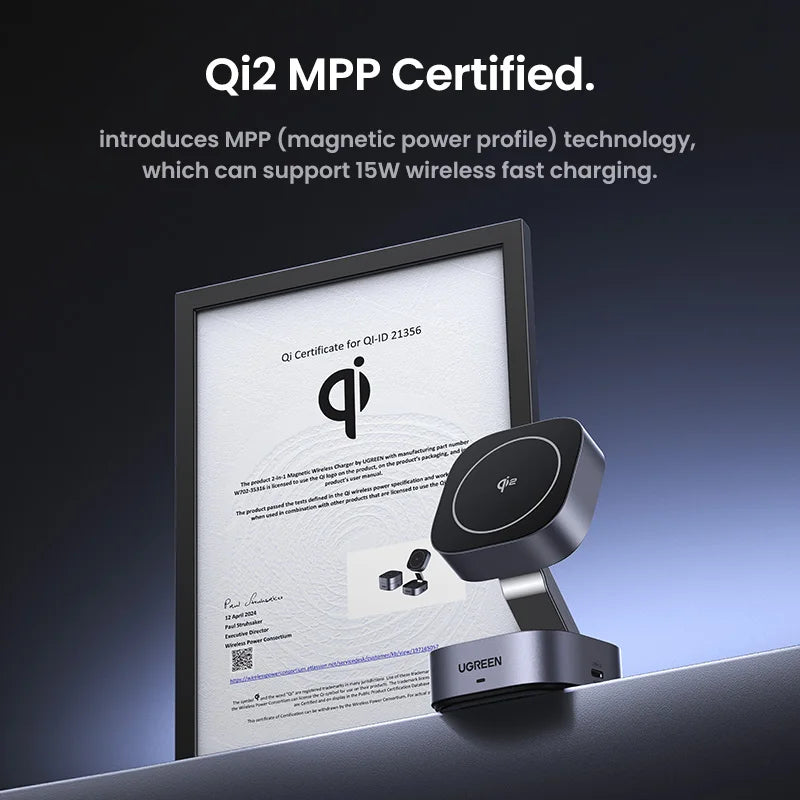 UGREEN Qi2 25W Magnetic Wireless Charger Stand 2-in-1 Charging Stand For iPhone 15 16 Pro Max/AirPods For MagSafe Fast Charger - covers4phones