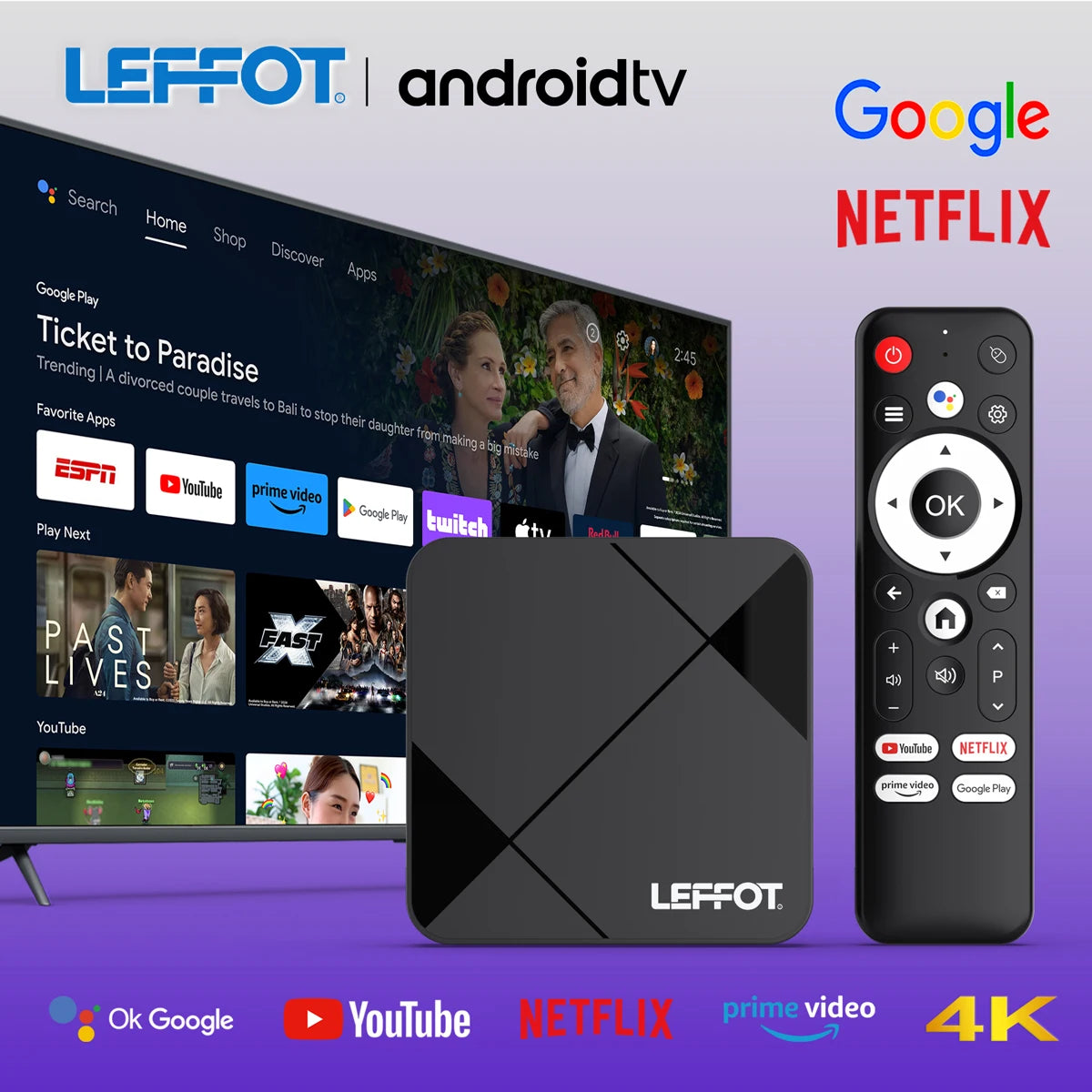 LEFFOT RK3518 Android 14.0 Smart TV Box RK3518 4K With Wifi 6 Smart 3D Google Assistant Netflix YouTube BT5.4 Smart TV Box