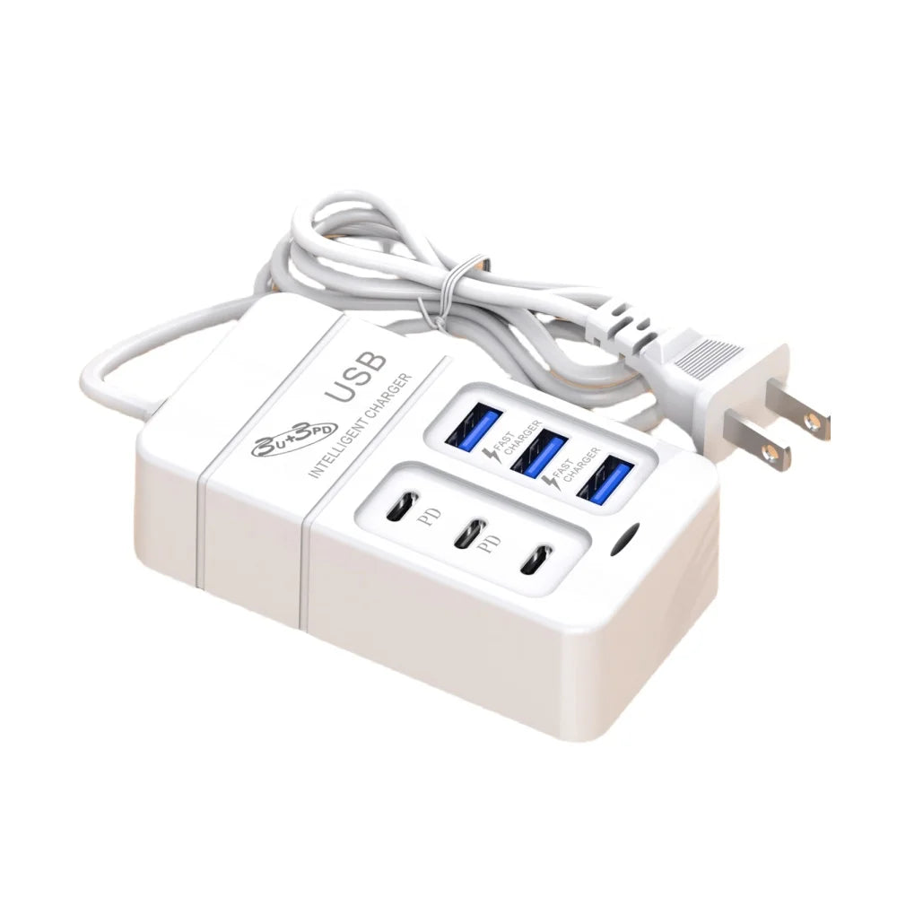 6 Port PD USB Charger QC 3.0 Fast Charging Type C Wall Charger for Xiaomi Samsung iPad Mobile Phone Charger Travel Power Adapter - covers4phones