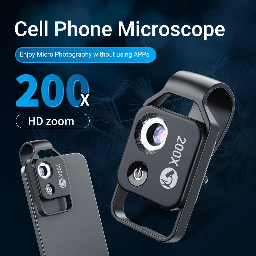 APEXEL Digital 200X Microscope Lens with CPL Mobile LED Guide Light Lamp Micro Pocket SuperMacro Lens for iPhone Samsung phones - covers4phones