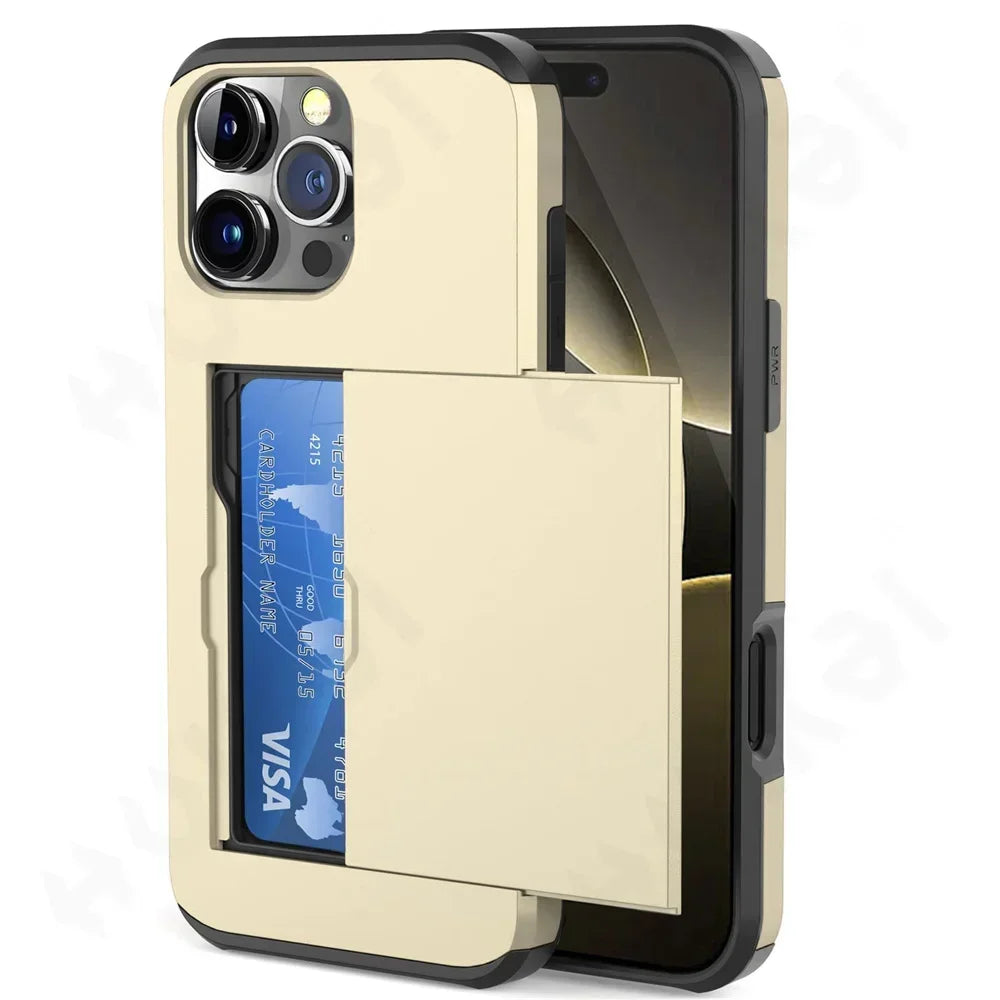 Case For iPhone 17 16 15 14 13 12 11 Pro Max Plus 2024 Slim Dual Laye Heavy Duty Protective Hidden Card Slot Wallet Cover