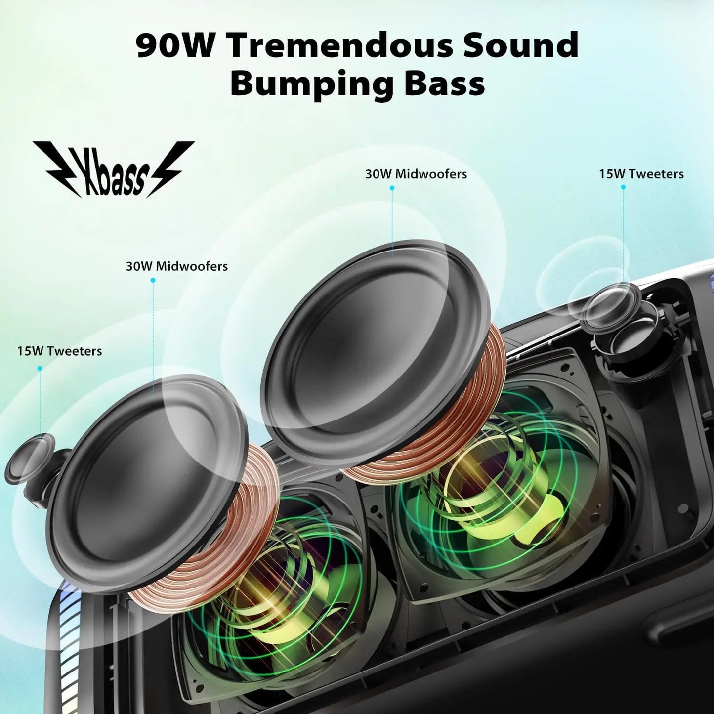 Tribit Portable Bluetooth Speaker 90W StormBox Blast Outdoor Wireless Speaker IPX7 Waterproof Party Camping Speaker 30H Playtime - covers4phones