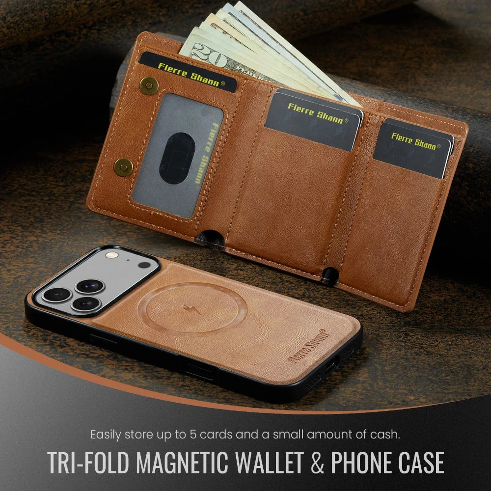 Leather Phone Case for iPhone 17 Pro Max 17Air 16e 16 Plus 15 14 13 12 11 7 8 SE3 Magnetic Detachable Card Holder Wallet Cover