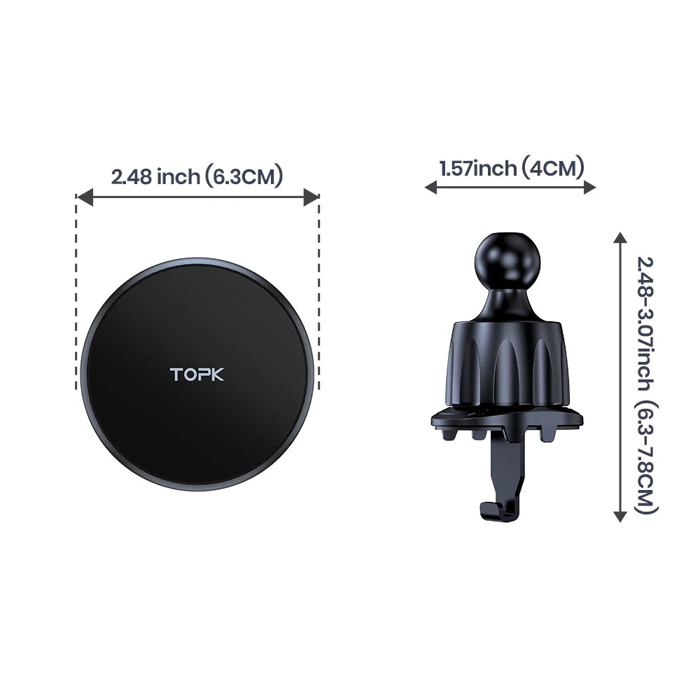 TOPK for Magsafe Car Phone Holder,Powerful Magnetism Premium Quality Single-Hand Operation Metal Hook Magnetic Car Phone Mount - covers4phones