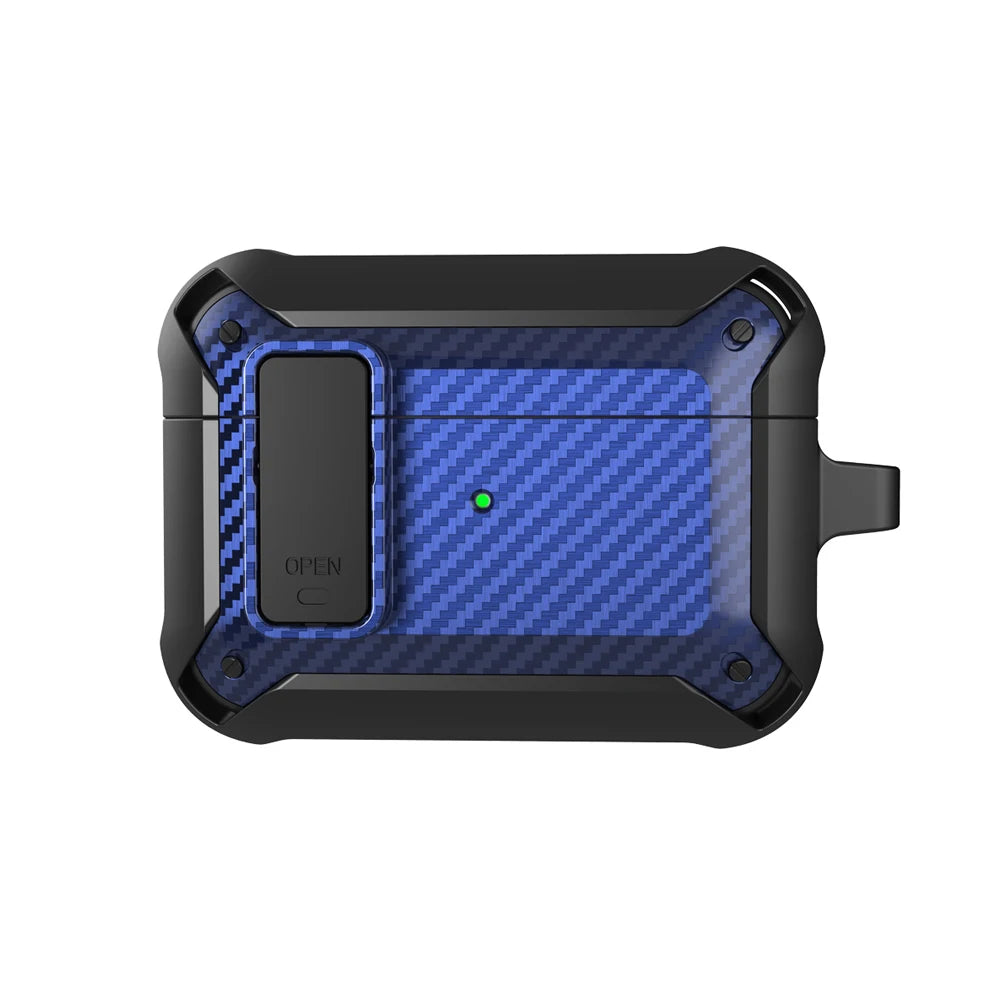 Security Lock Cover For Airpods Pro 2 Case Luxury Carbon Fibre Switch Earphone Case With Keychain For Airpods 3 1 Shockproof Box - covers4phones