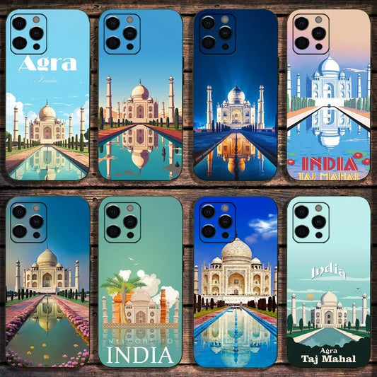 Taj Mahal India Tourist Attractions Phone Case For Apple iPhone 15,14,13,12,11,Pro,X,XS,Max,XR,Plus,Mini Soft Black Cover - covers4phones