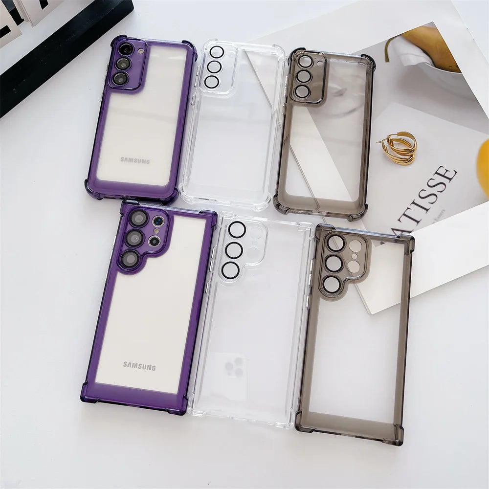 Transparent Ultra Slim Acrylic Case for Samsung Galaxy S24 Ultra S23 FE S22 Plus Clear Airbag Shockproof Lens Protector Cover - covers4phones