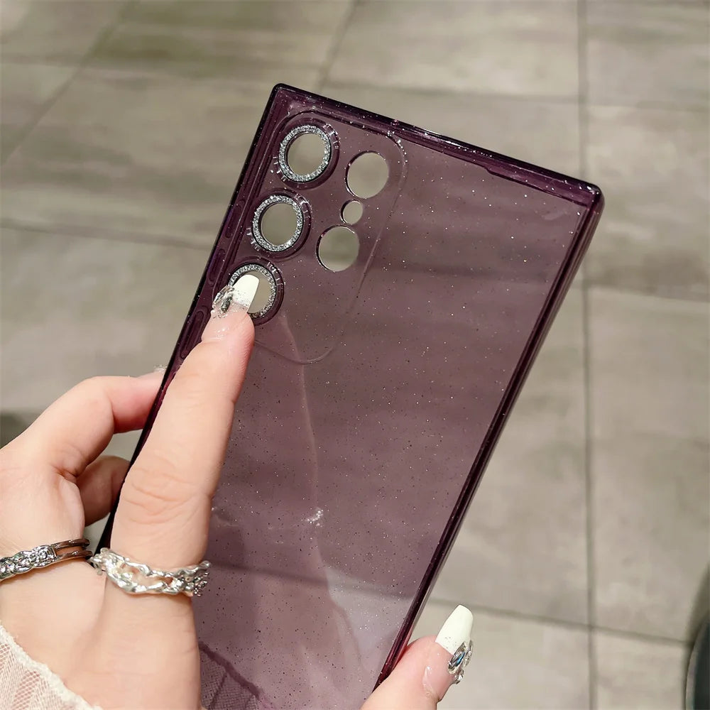 Transparent Glitter Soft Case for Samsung Galaxy S24 S23 Ultra S22 S21 Plus S20 FE A54 A34 A55 A52 A35 A53 A25 Camera Film Cover - covers4phones