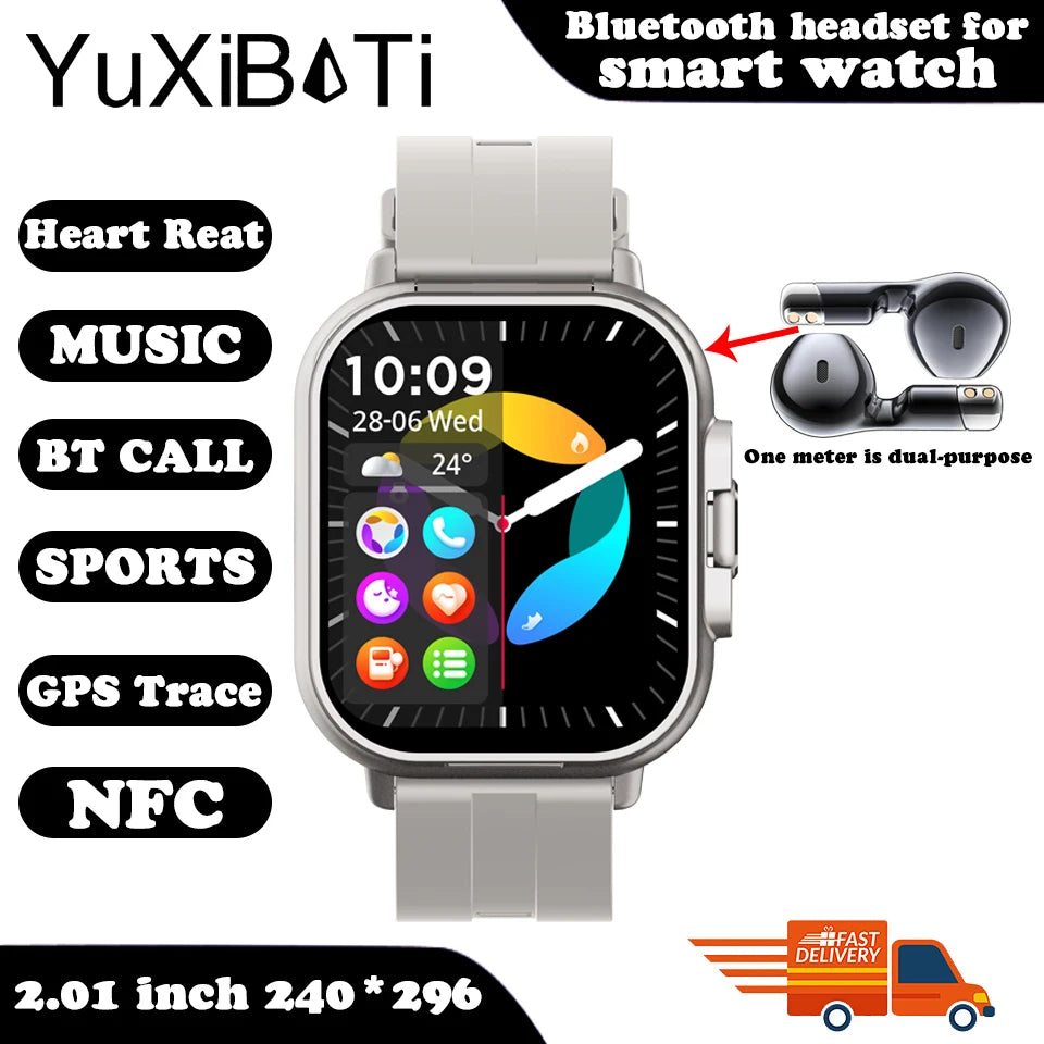 2024 Smart Watch 2 in 1 With Earphone Smartwatch Bluetooth Call Men Watch GPS Track Heart Rate Monitor Play Music SmartWatch - covers4phones