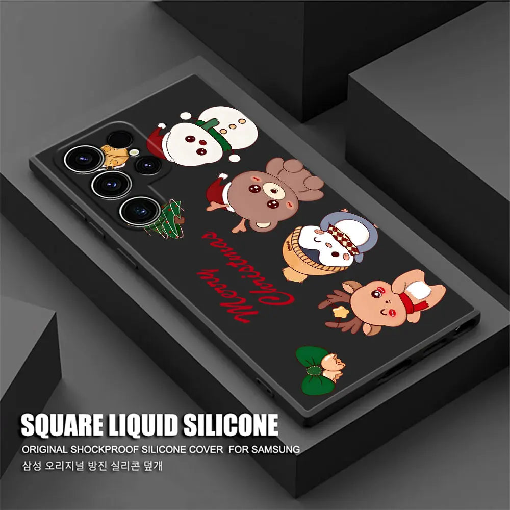 Cute Christmas Elk Snowman Phone Case For Samsung Galaxy S25 FE Cases S25 S24 S23 S21 Ultra S20 S24 FE S22 Plus Note 20 10 Cover