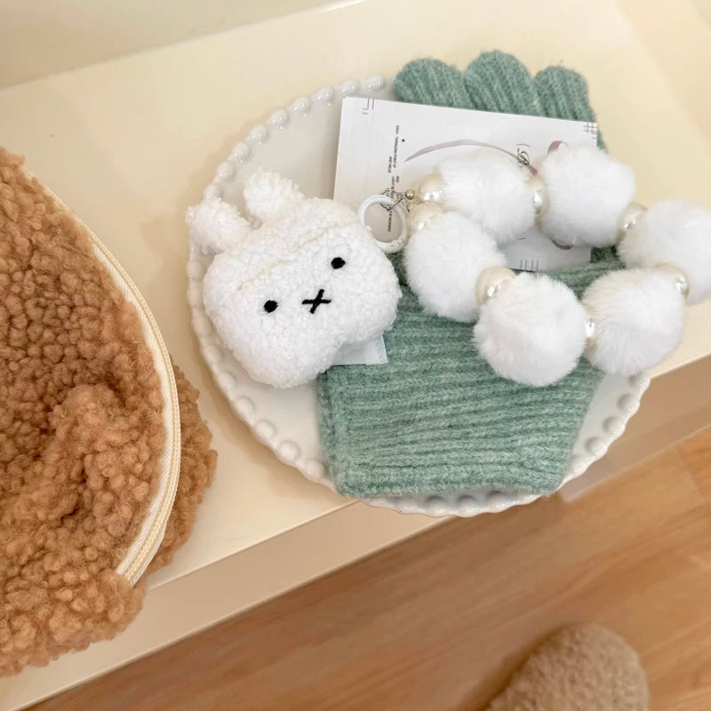 Warm Winter Plush White Rabbit Headphone case for Airpods 2 3 4 pro/pro2 - covers4phones