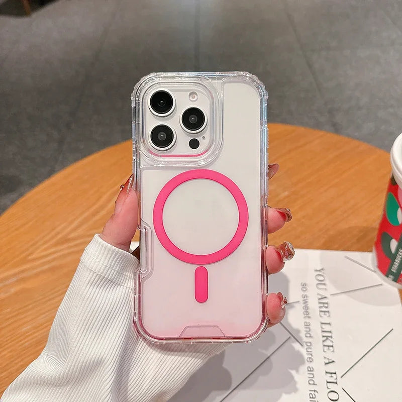 Heavy Duty Hard 3IN1 Gradient Shockproof Magnetic Case For iPhone 16 15 14 13 12 11 Pro Max Plus Magsafe Wireless Charging Cover