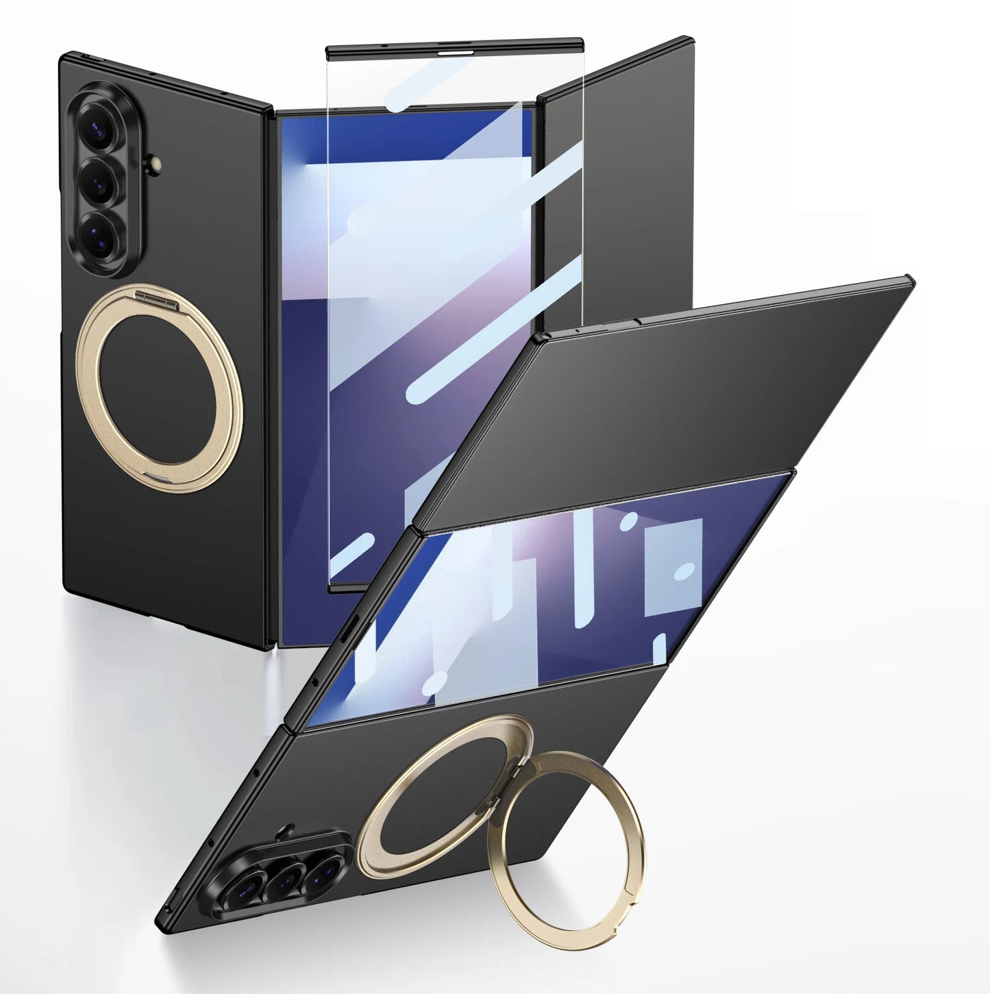 Matte PC 360 Ring Holder Bracket Plastic Case For Samsung Galaxy Z TriFold Trible Fold Magnetic Wireless Cover Glass Protector