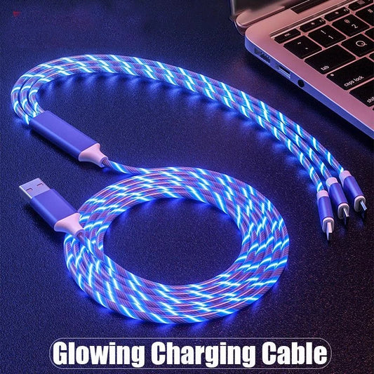 3 In 1 Flow Luminous USB Cable For Samsung LED Kable USB To Micro USB/Type C/8 Pin Charger Wire Cord For iPhone 13 12 Pro Xiaomi - covers4phones