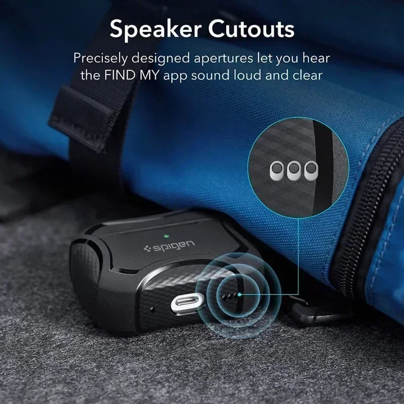 Carbon Fiber Texture Armor Rugged Earphone TPU Case For Spigen Airpods Pro 2/Pro/Airpods 3 Full Protective Case with Metal Hook - covers4phones