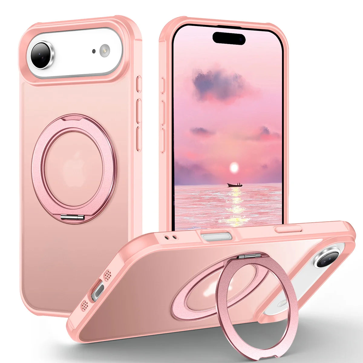 For iPhone 17/17 Pro/17 pro Max/17 Air Case with 360° Rotatable Matte Magnetic Ring Hidden Stand Drop-Proof Protection