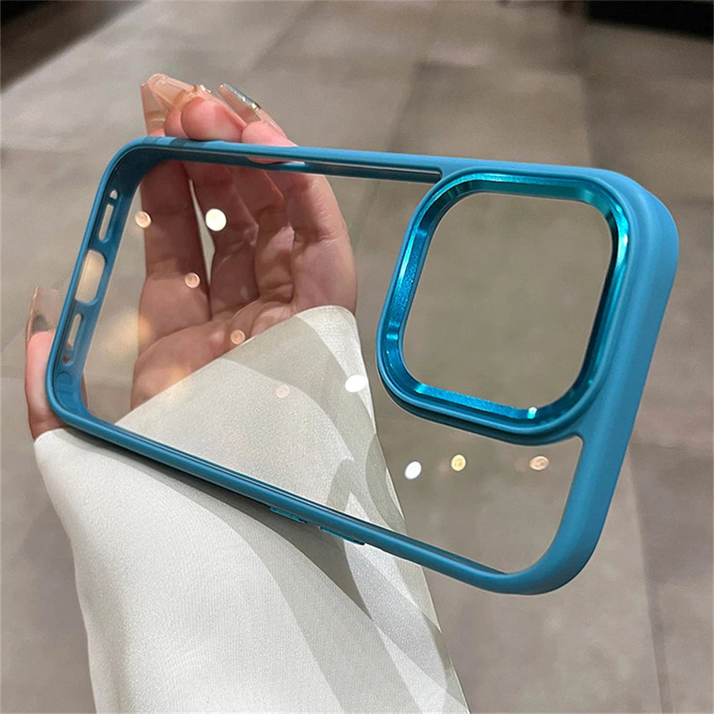 Luxury Transparent Soft Silicone Frame Armor Phone Case For iPhone 16 Pro Max Plus 17 Air Clear Shockproof Hard Acrylic Cover