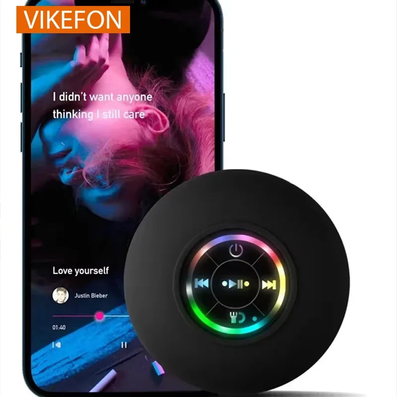VIKEFON Portable Bluetooth Audio Ipx4 Waterproof Led Lights Bathroom Outdoor Large Suction Cup Can Be Adsorbed Wall Speaker - covers4phones