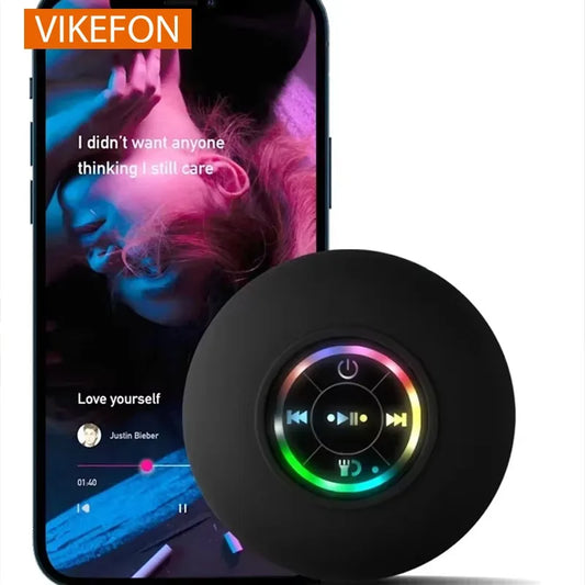 VIKEFON Portable Bluetooth Audio Ipx4 Waterproof Led Lights Bathroom Outdoor Large Suction Cup Can Be Adsorbed Wall Speaker - covers4phones