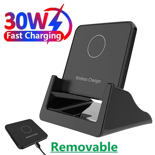 30W Wireless Charger Pad Stand Desktop Ultra-thin Mobile Phone Fast Charging Dock Station For iPhone 15 14 13 12 Samsung Xiaomi - covers4phones