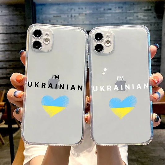 Ukraine Flag Map Pattern Clear Phone Case for iPhone 13 14 12 11 15 Pro Max Mini X XR XS 7 8 Plus SE Soft Silicon Covers Shells - covers4phones