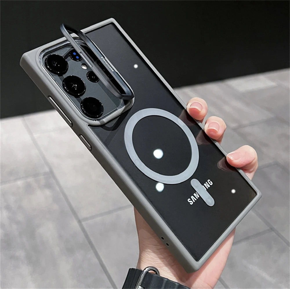 Camera Bracket Magnetic Clear Case For Samsung S24 S25 Ultra S23 S22 Plus For Magsafe Wireless Charge Shockproof Bumper Cover - covers4phones