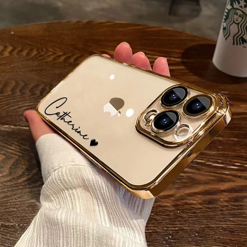 15 16 Pro Max Personalised Customized Name Case For iPhone 16 15 14 13 12 11 Pro Max Plating Transparent Clear Cover 16 Pro Max - covers4phones
