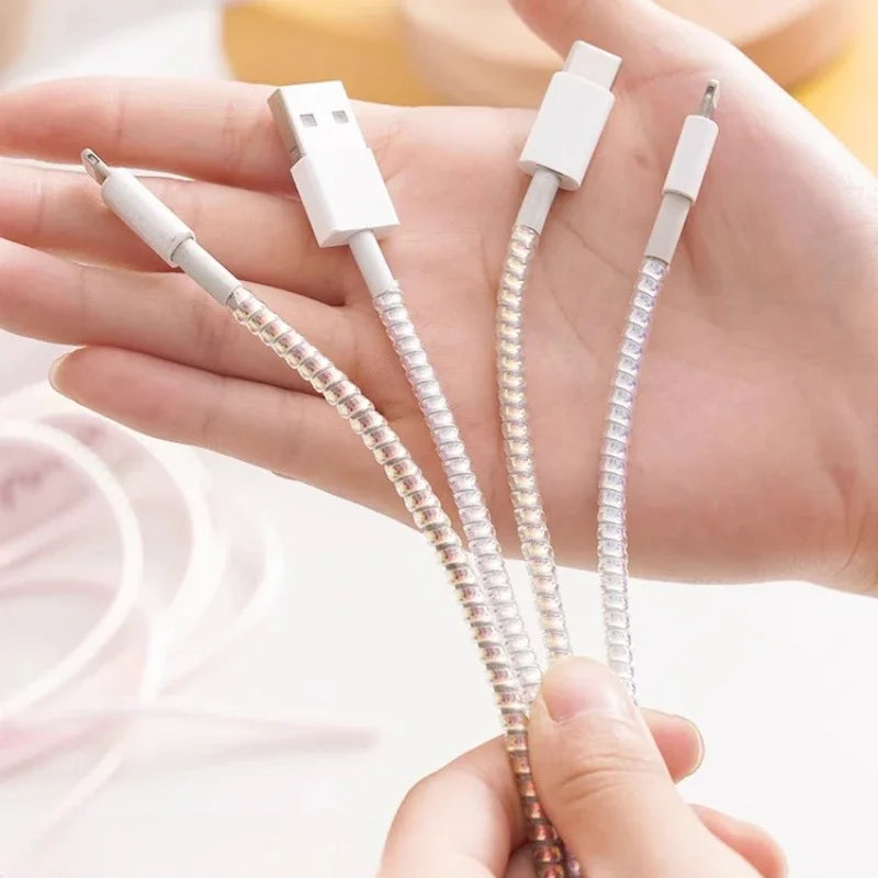 1.6M USB Charging Data Line Cable Protector Wire Cord Protection Spring Wrap Cable Winder Organizer Home Desk Accessories - covers4phones