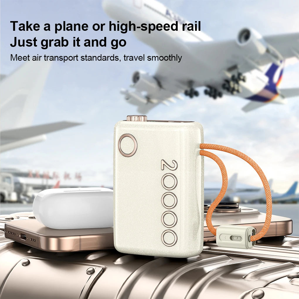 20000mAh 66W Fast Charging Power Bank Built in Cable Hanging Portable Large Capacity