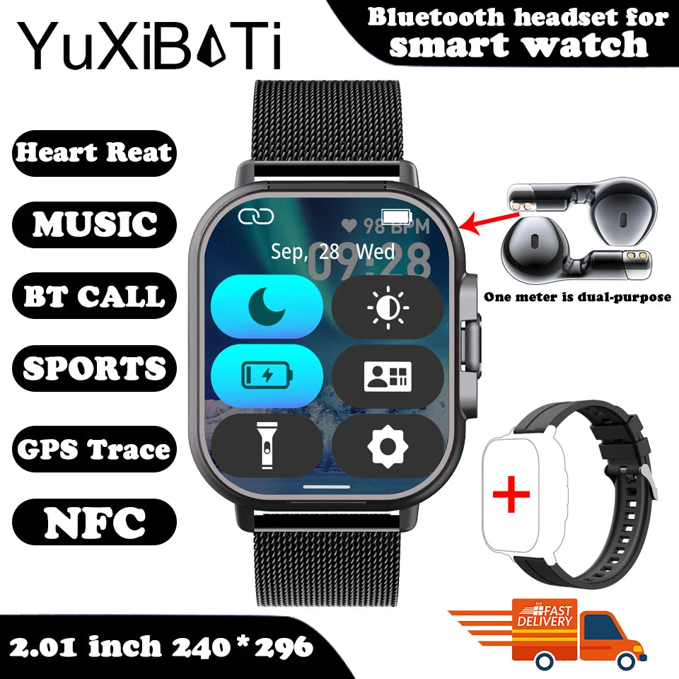 2024 Smart Watch 2 in 1 With Earphone Smartwatch Bluetooth Call Men Watch GPS Track Heart Rate Monitor Play Music SmartWatch - covers4phones