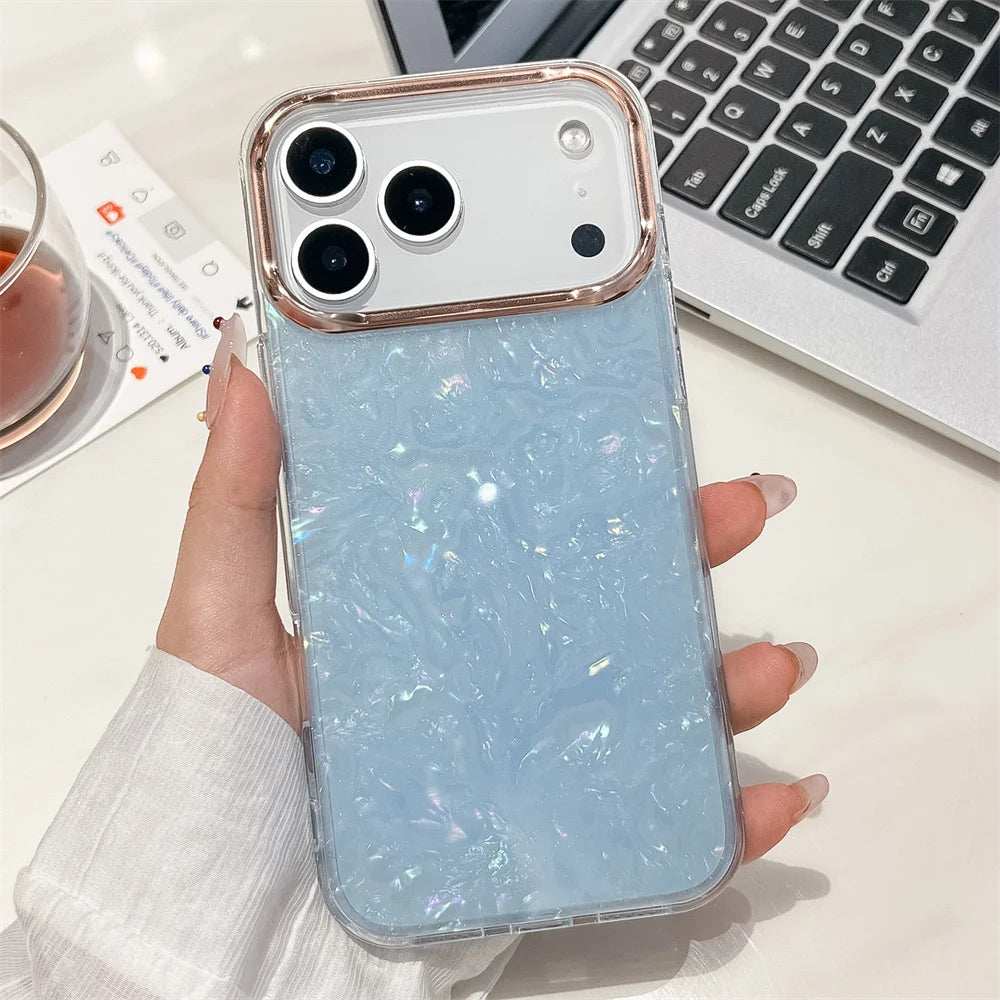 Luxury Dreamy Plated Shell Pattern For iPhone 16 Pro Max 15 14 17 Air 13 12 11 Plus Transparent Shockproof Protection Box