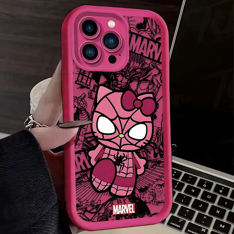 Spider Man Cute Hello Kitty Silicone Phone Case For iPhone 15 Case iPhone 14 13 12 11 Pro Max X XS XR 7 8 Plus SE 2020 TPU Cover - covers4phones