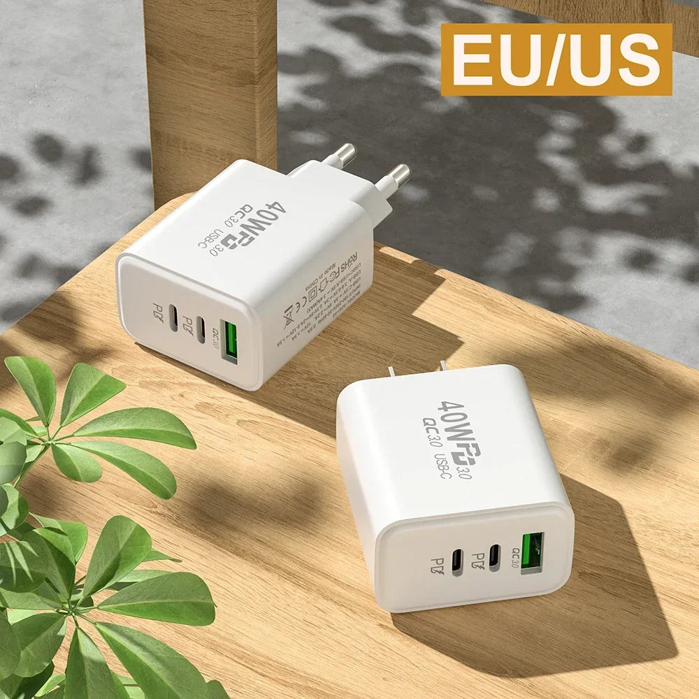 USB C Charger 40W Mobile Phone Type-C PD Fast Charging High Speed Quick Charge 3.0 Wall Adapter Multiple Ports for iPhone Xiaomi - covers4phones