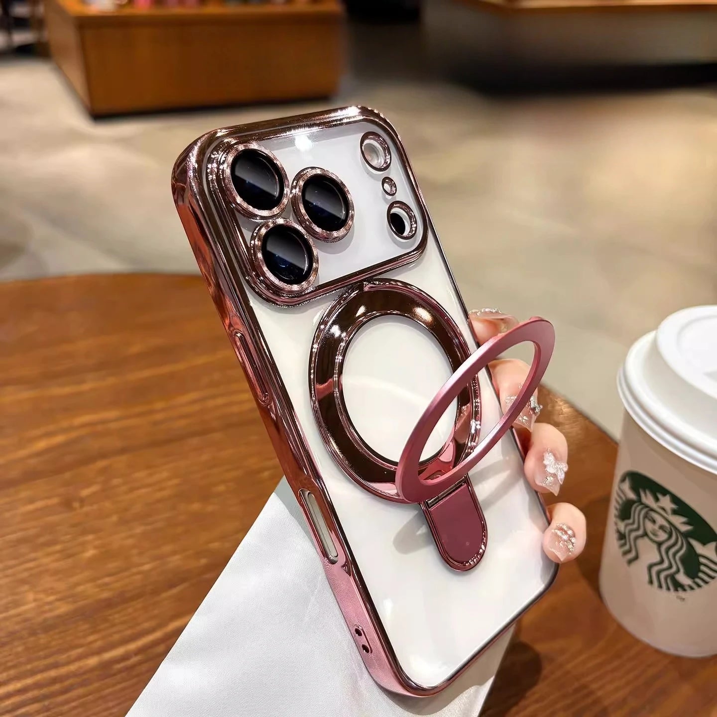 for iphone 17 Air Case Plating Magsafe Magnetic Bracket Case for iPhone 17 16 Pro 13 12 Max 15 14 16 Plus 17PRO Transparent Cove