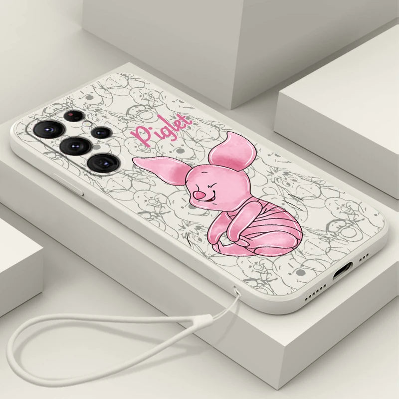 Winnie The Pooh Piglet Liquid Rope For Samsung Galaxy S24 S23 S22 S21 S20 FE S10 Ultra Plus Lite 5G Cover Back Phone Case - covers4phones