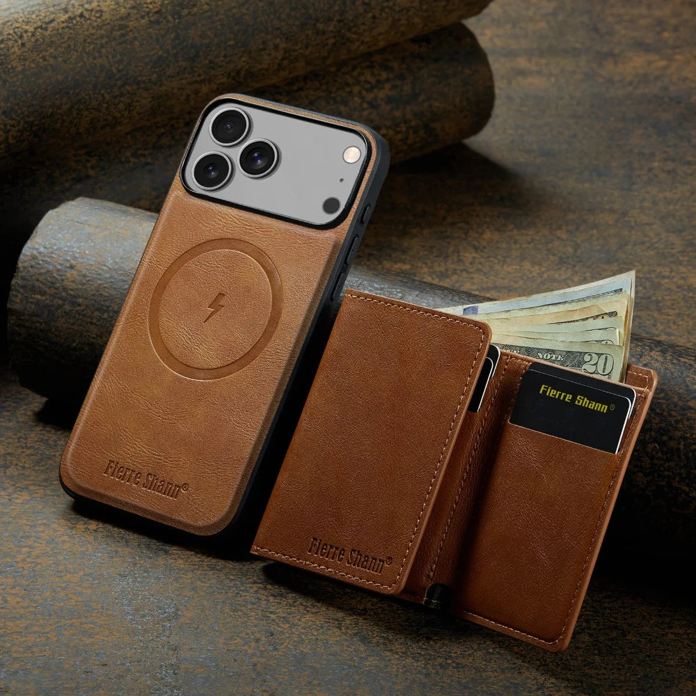 Leather Phone Case for iPhone 17 Pro Max 17Air 16e 16 Plus 15 14 13 12 11 7 8 SE3 Magnetic Detachable Card Holder Wallet Cover