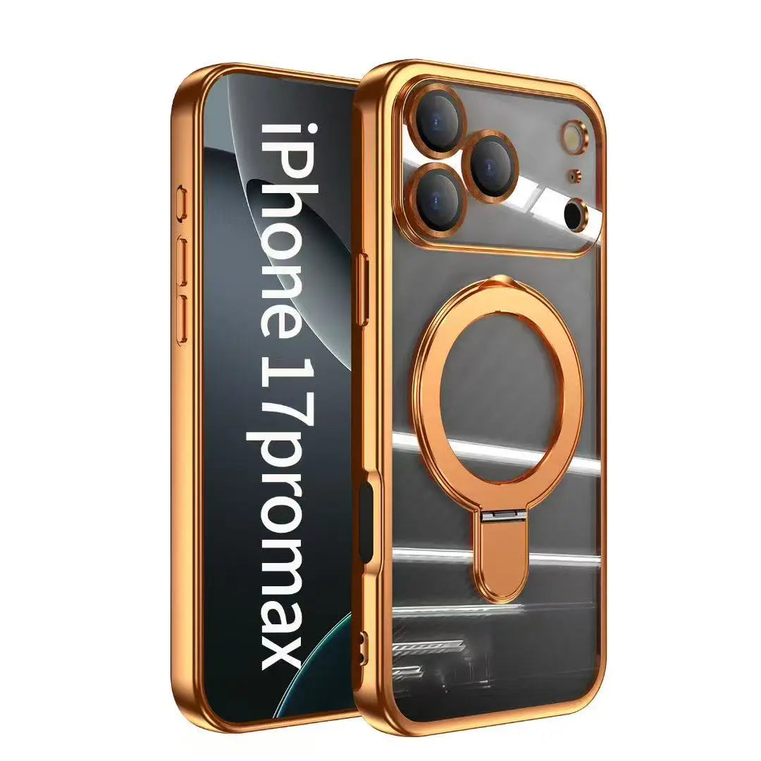 for iphone 17 Air Case Plating Magsafe Magnetic Bracket Case for iPhone 17 16 Pro 13 12 Max 15 14 16 Plus 17PRO Transparent Cove