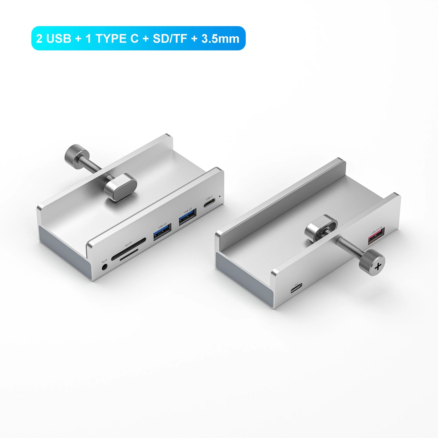 6-IN-1 Black Clip Dock 5Gbps USB 3.0 HUB Aluminum Alloy External Multi USB Splitter Adapter for Laptop Desktop with TF Card Slot