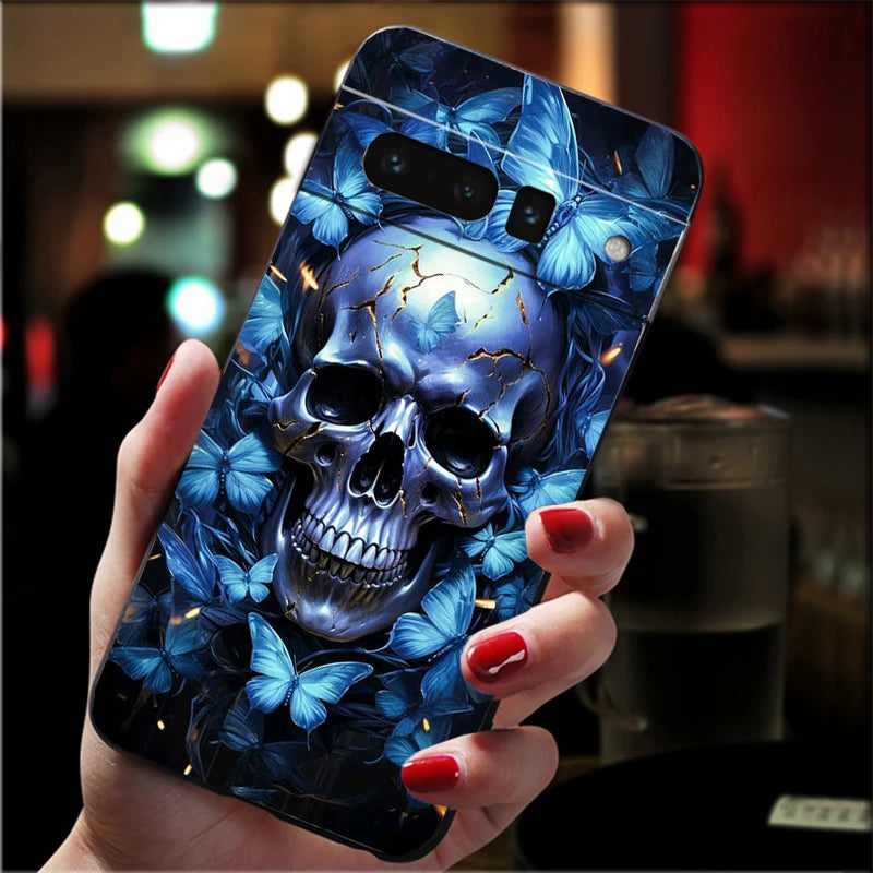 Skull Flower Art Phone Case For Google Pixel 10 9 Pro XL 9A 8 7 6 Pro Pixel 8A 7A 6A Pixel 8 7 6 5